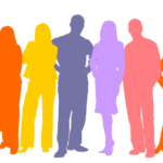 A cartoon picture of silouheted people in bright colours to represent community and the Middlesbrough Community Lottery