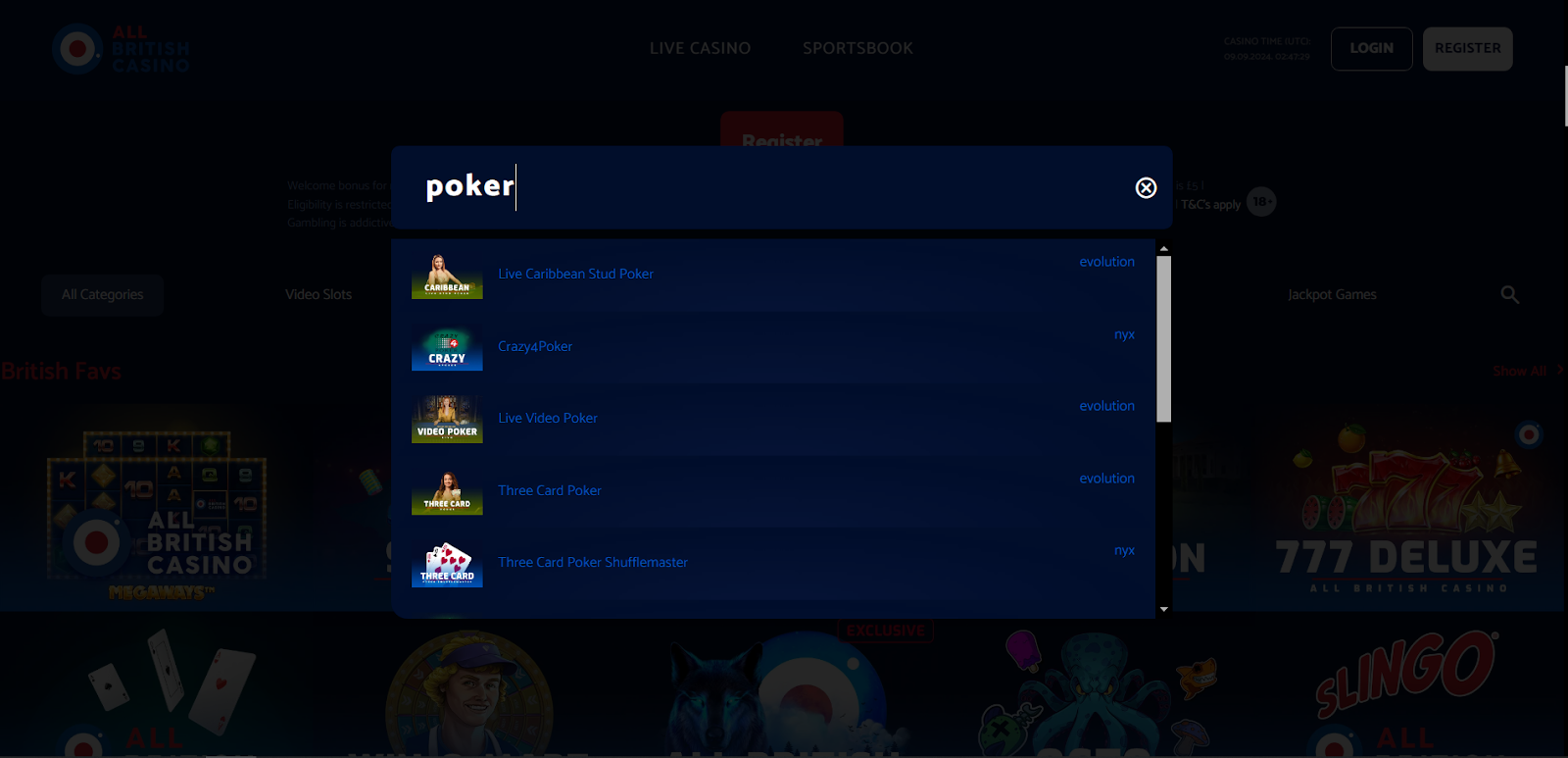 collection of poker games at All British Casino